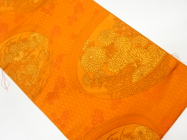 JAPANESE KIMONO / VINTAGE UNUSED NAGOYA OBI / CHIKUZEN HAKATA / WOVEN AUTUMN FLOWERS